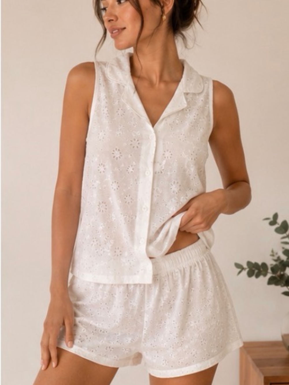 Charter Club White Eyelet Sleeveless Pajama Set